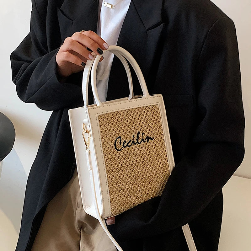 Exquisite Women's Square Crossbody Bag - Basket Weave Elegance