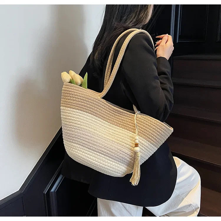 Elegant Woven Stripe Women's Shoulder Bag