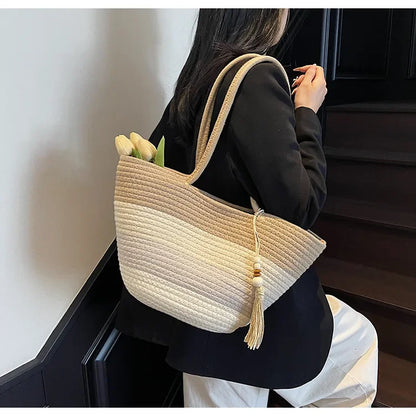 Elegant Woven Stripe Women's Shoulder Bag