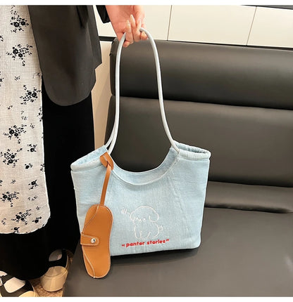 Blue Dream Denim Tote Bag - Elegant Women's Shoulder Handbag