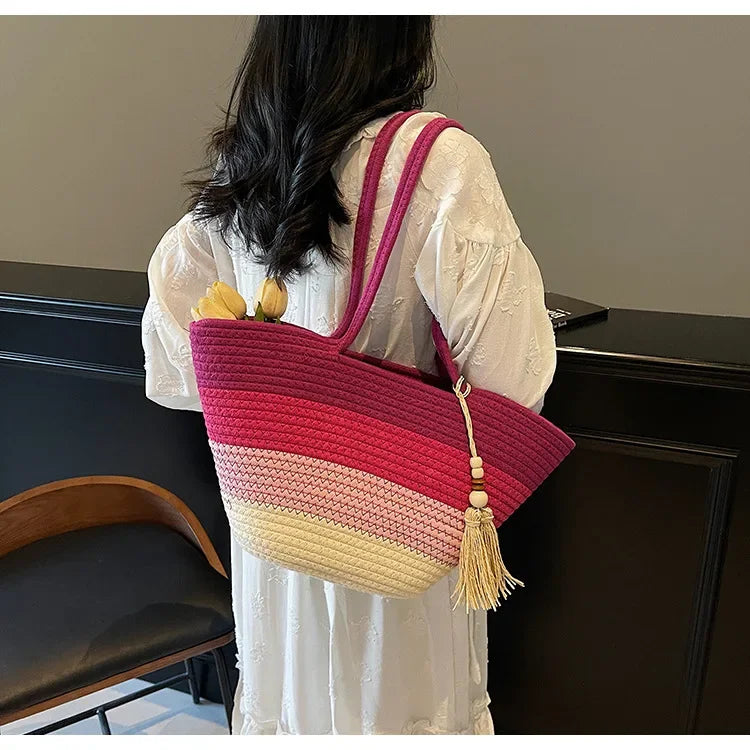 Elegant Woven Stripe Women's Shoulder Bag