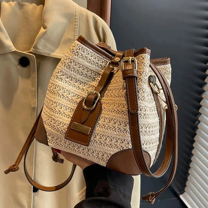 Exquisite Woven Straw Bucket Bag - Women's Fashion