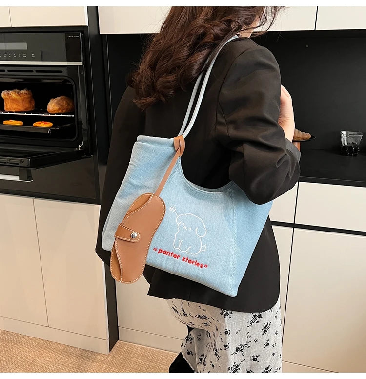 Blue Dream Denim Tote Bag - Elegant Women's Shoulder Handbag