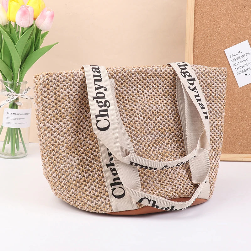 Exquisite Handmade Straw Beach Tote Bag