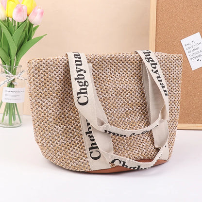 Exquisite Handmade Straw Beach Tote Bag