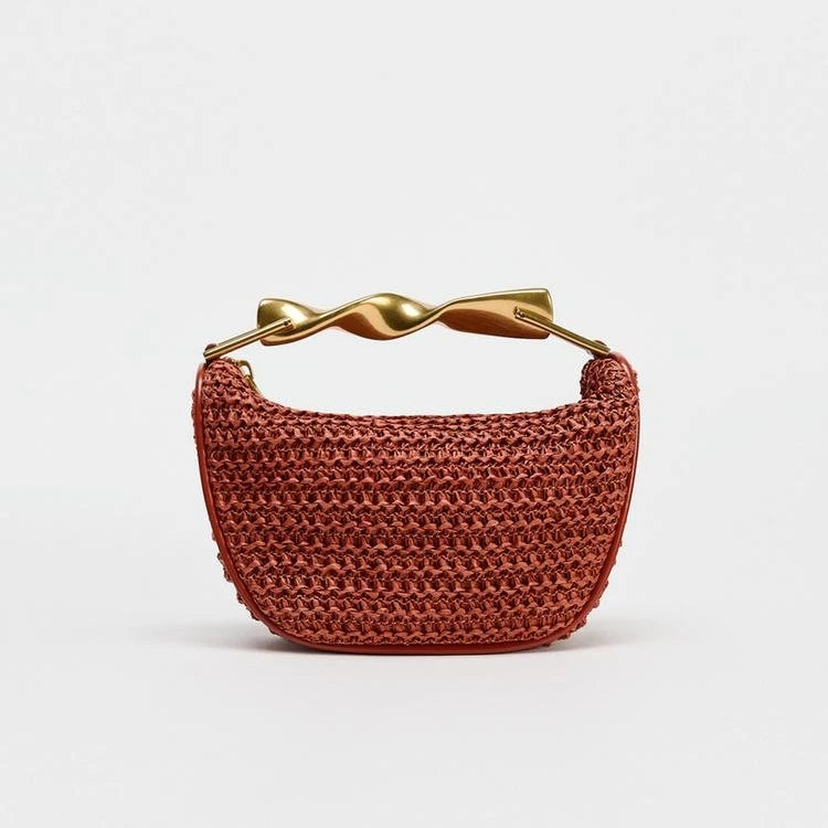 Exquisite Half-Moon Straw Shoulder Bag for Women