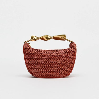 Exquisite Half-Moon Straw Shoulder Bag for Women