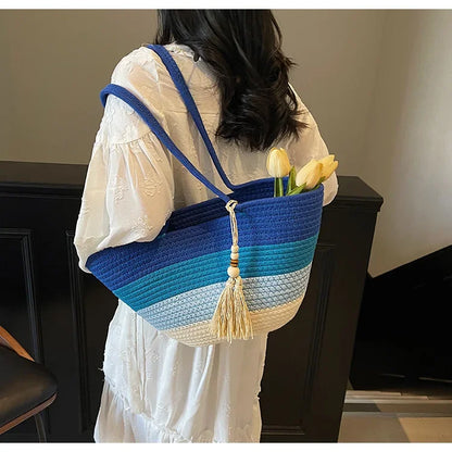 Elegant Woven Stripe Women's Shoulder Bag