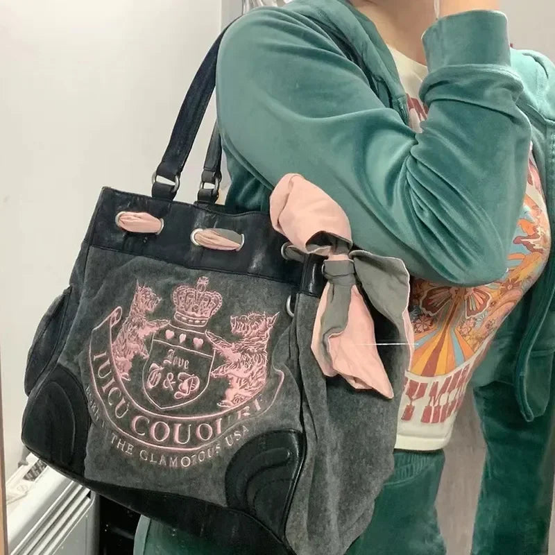 Exquisite Velvet Embroidery Tote Bag - Vintage Chic