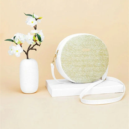 Exquisite Handmade Rattan Round Crossbody Bag