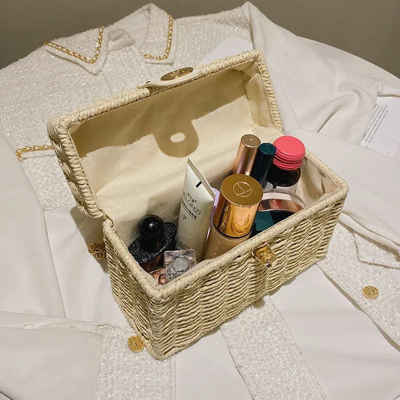 Exquisite Rattan Straw Box Purse for Women
