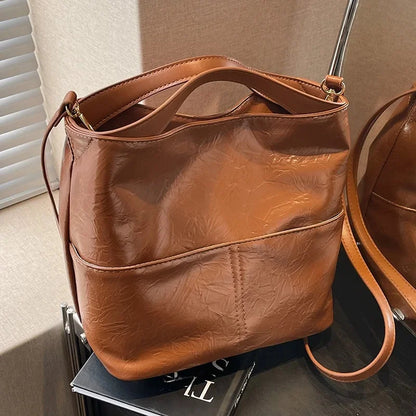 Elegant Women's Bucket Tote Bag - Soft PU, Large Capacity