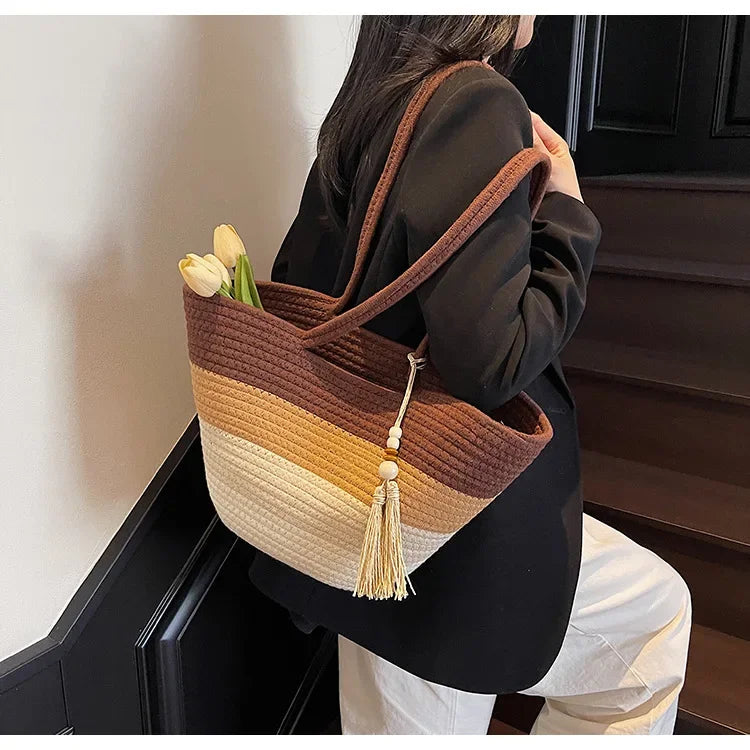 Elegant Woven Stripe Women's Shoulder Bag