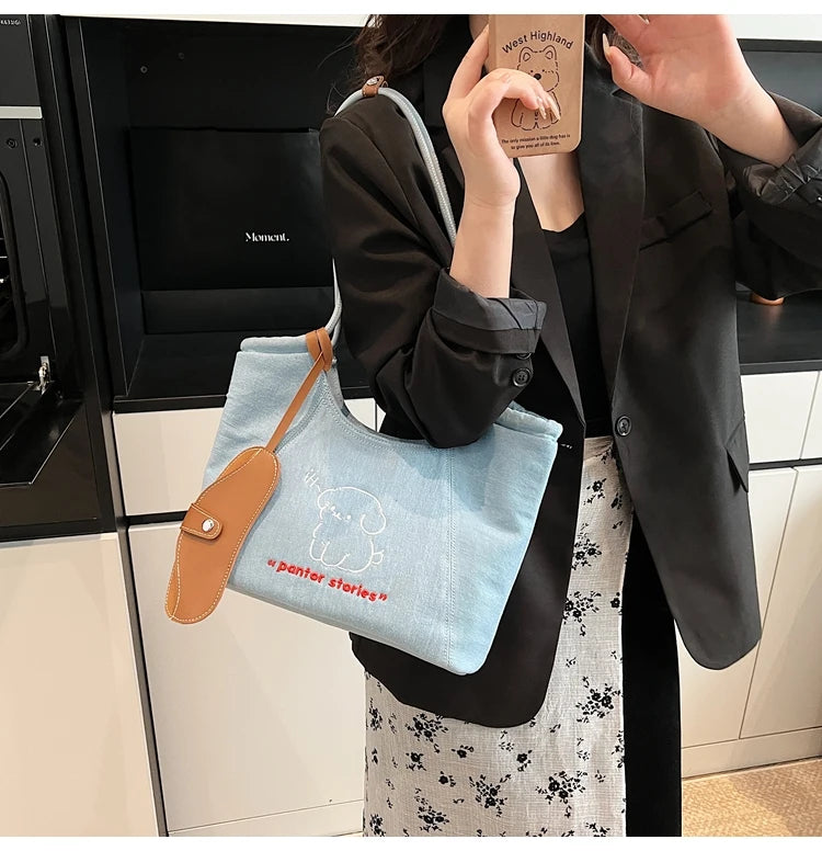 Blue Dream Denim Tote Bag - Elegant Women's Shoulder Handbag