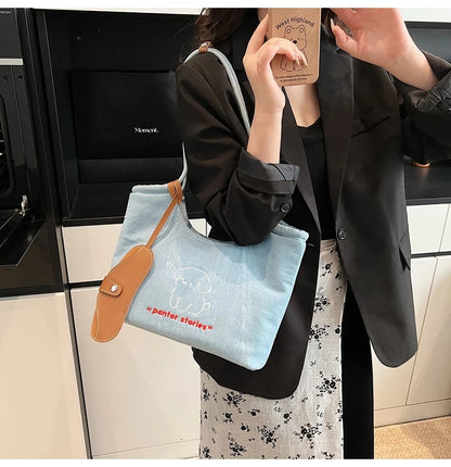 Blue Dream Denim Tote Bag - Elegant Women's Shoulder Handbag
