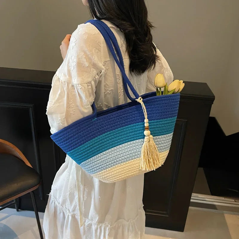 Elegant Woven Stripe Women's Shoulder Bag