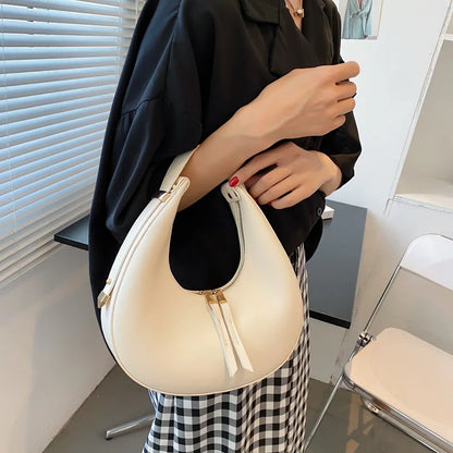 Exquisite Half-Moon Leather Shoulder Bag