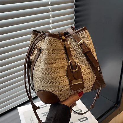 Exquisite Woven Straw Bucket Bag - Women's Fashion