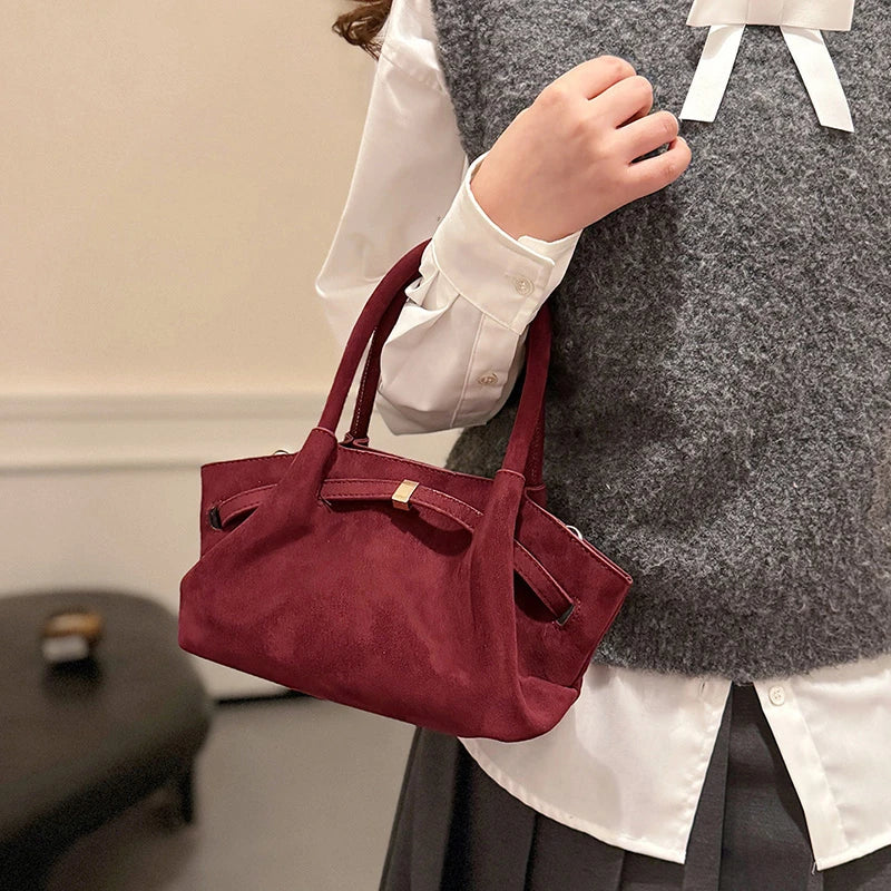 MOODS Burgundy Luxury Suede Handbag for Women