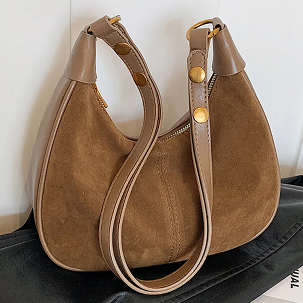 Exquisite Faux Suede Crescent Shoulder Bag
