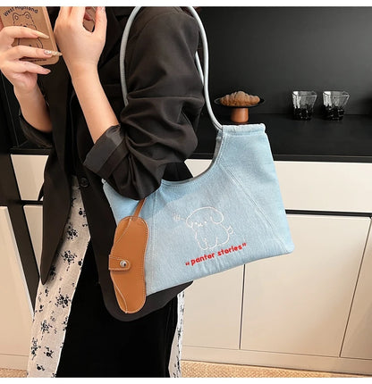 Blue Dream Denim Tote Bag - Elegant Women's Shoulder Handbag