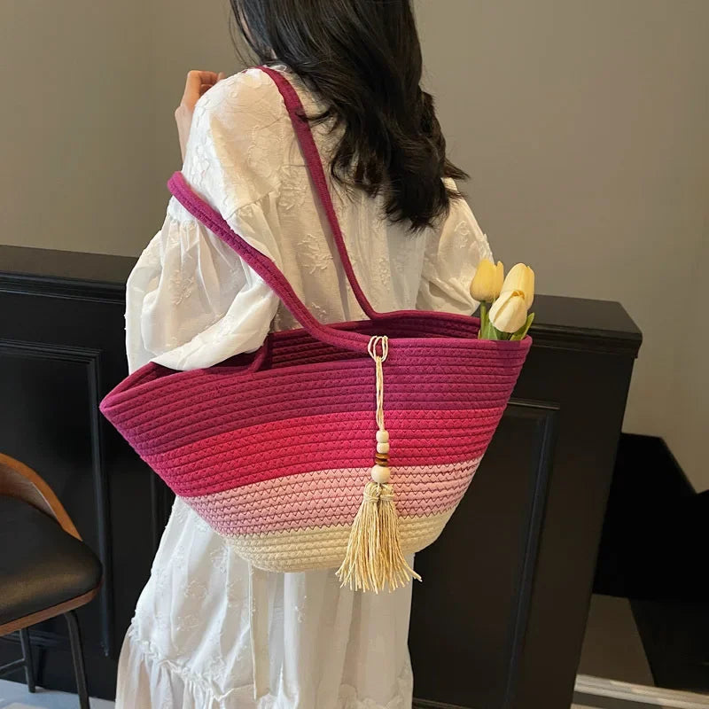 Elegant Woven Stripe Women's Shoulder Bag