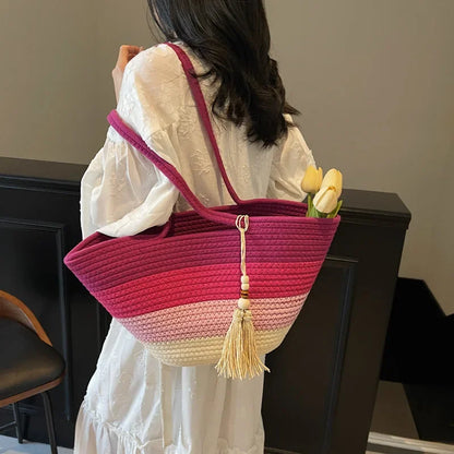 Elegant Woven Stripe Women's Shoulder Bag