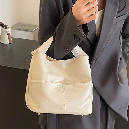Elegant Women's Bucket Tote Bag - Soft PU, Large Capacity