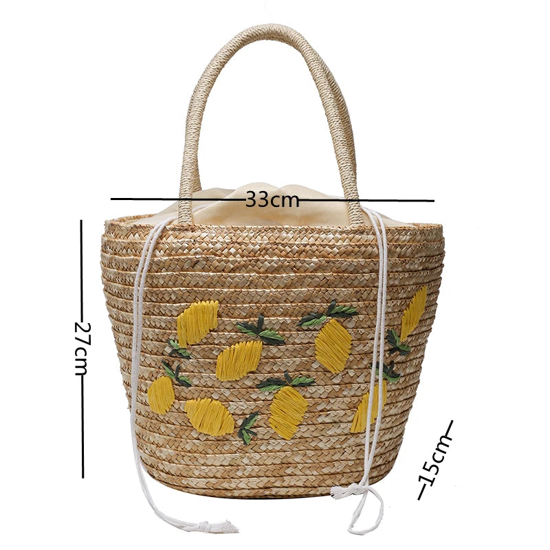 Elegant Handwoven Lemon Embroidery Tote