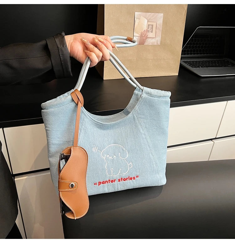 Blue Dream Denim Tote Bag - Elegant Women's Shoulder Handbag
