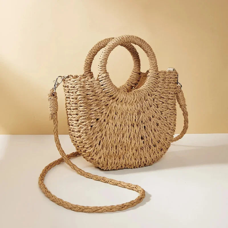 Elegant Half Moon Straw Bag - Summer Essential