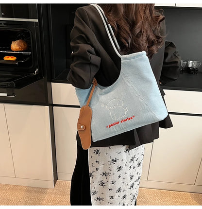 Blue Dream Denim Tote Bag - Elegant Women's Shoulder Handbag