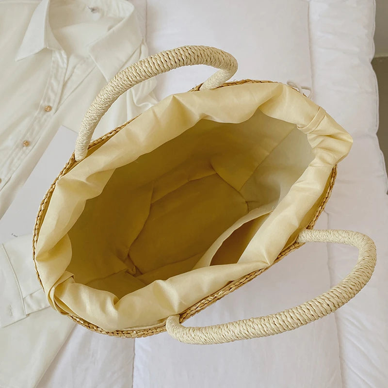 Elegant Handwoven Lemon Embroidery Tote