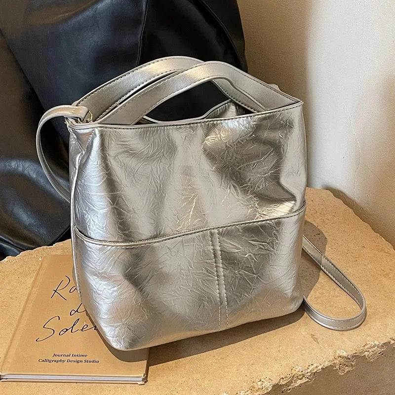 Elegant Women's Bucket Tote Bag - Soft PU, Large Capacity