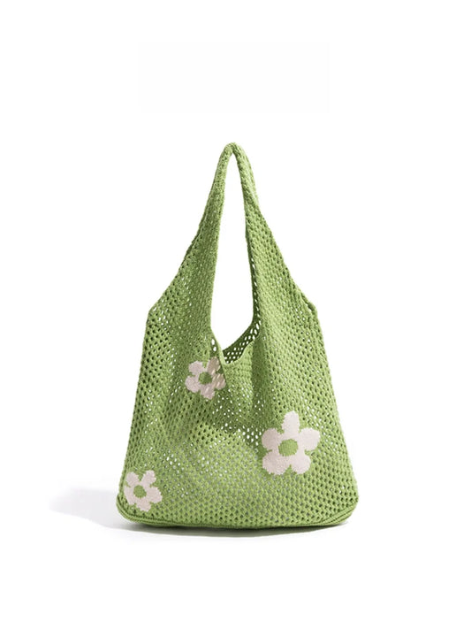 Elegance Woven Floral Tote - Versatile Canvas Handbag