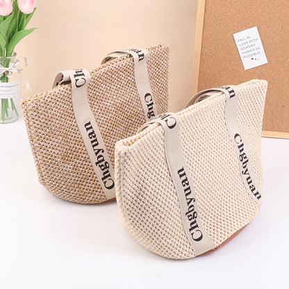 Exquisite Handmade Straw Beach Tote Bag