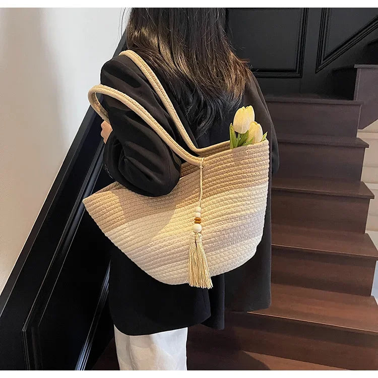 Elegant Woven Stripe Women's Shoulder Bag