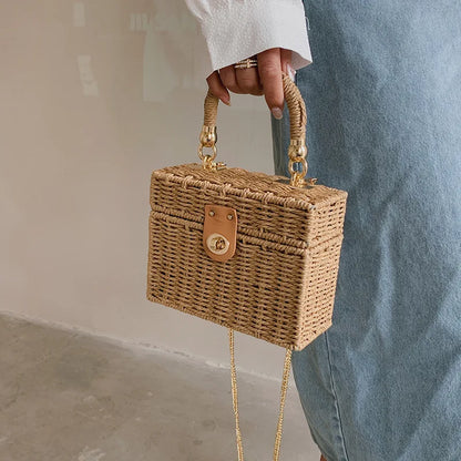Exquisite Rattan Straw Box Purse for Women