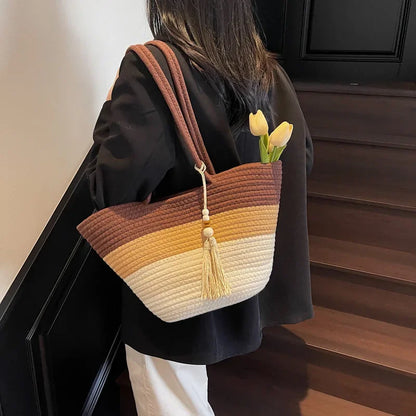 Elegant Woven Stripe Women's Shoulder Bag