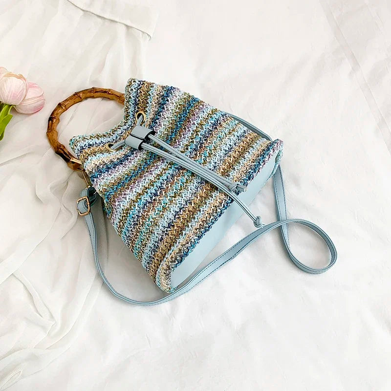 Exquisite Rattan Bucket Bag with Bamboo Handle