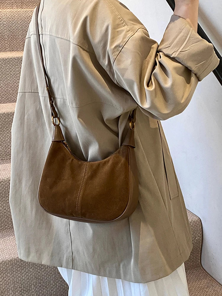 Exquisite Faux Suede Crescent Shoulder Bag