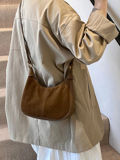 Exquisite Faux Suede Crescent Shoulder Bag