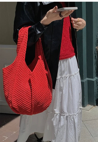 Exquisite Handwoven Retro Knit Tote Bag