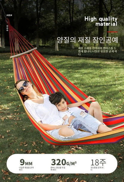 Single Double hammock 200X150cm outdoor anti-rollover canvas hammock swing mesh wooden stick double thickening