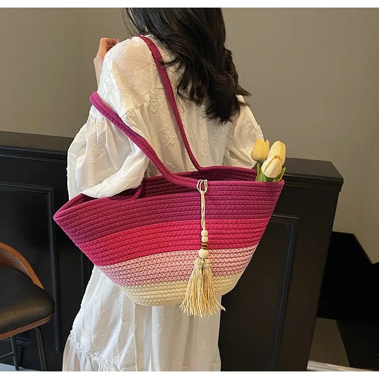 Elegant Woven Stripe Women's Shoulder Bag