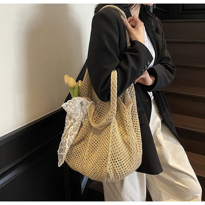 Elegant Handwoven Women's Tote Bag - Summer Beach Style