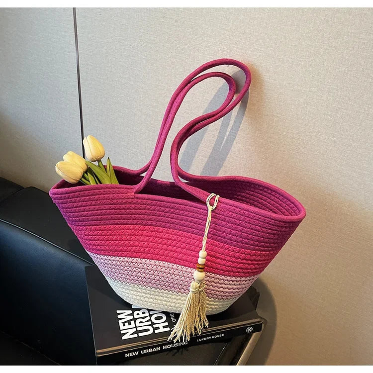 Elegant Woven Stripe Women's Shoulder Bag