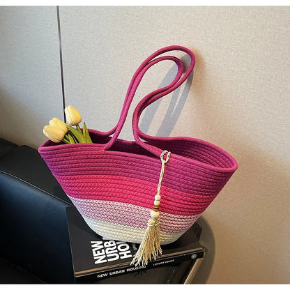 Elegant Woven Stripe Women's Shoulder Bag