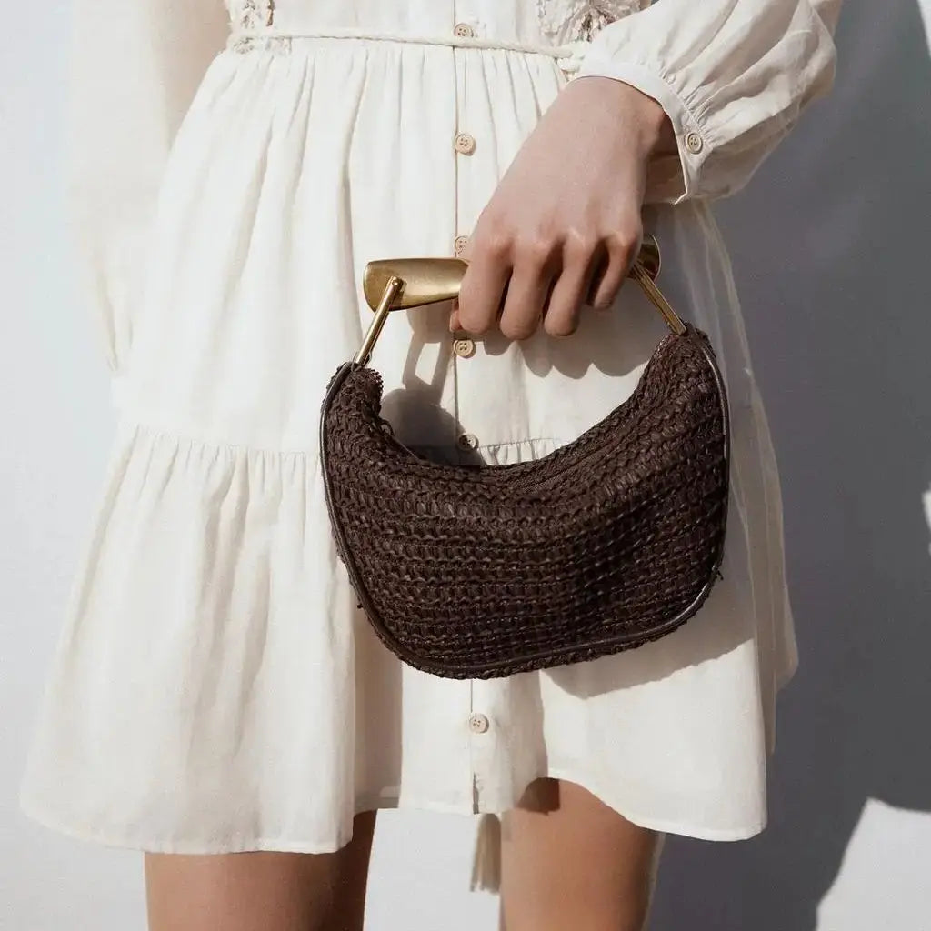 Exquisite Half-Moon Straw Shoulder Bag for Women