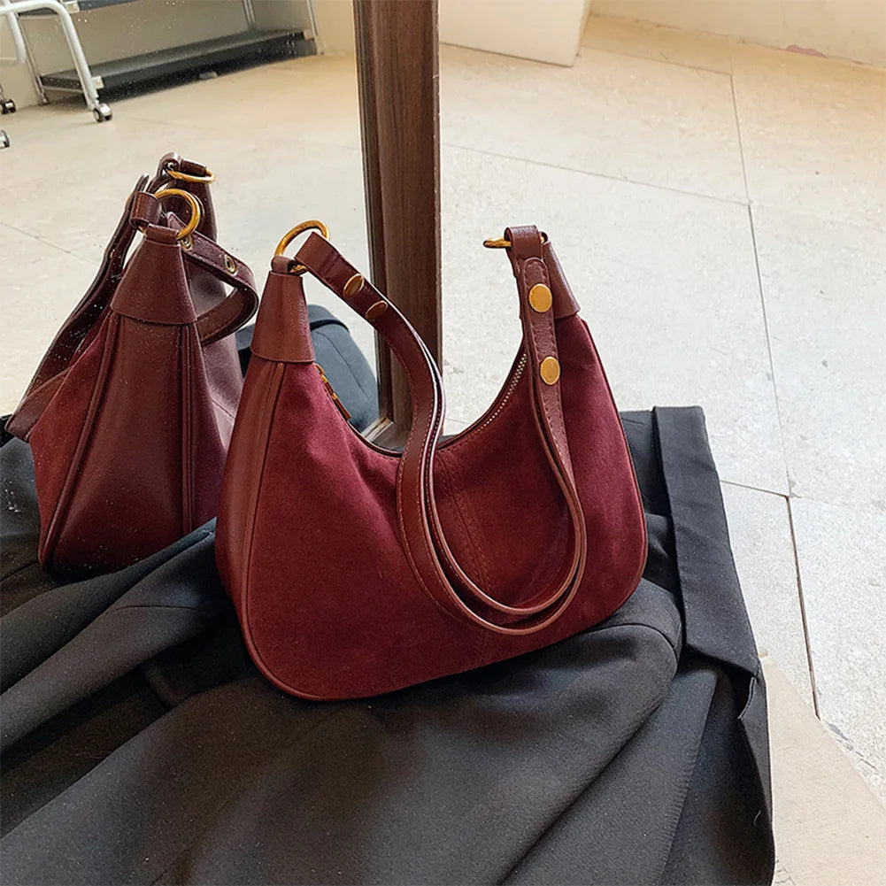 Exquisite Faux Suede Crescent Shoulder Bag